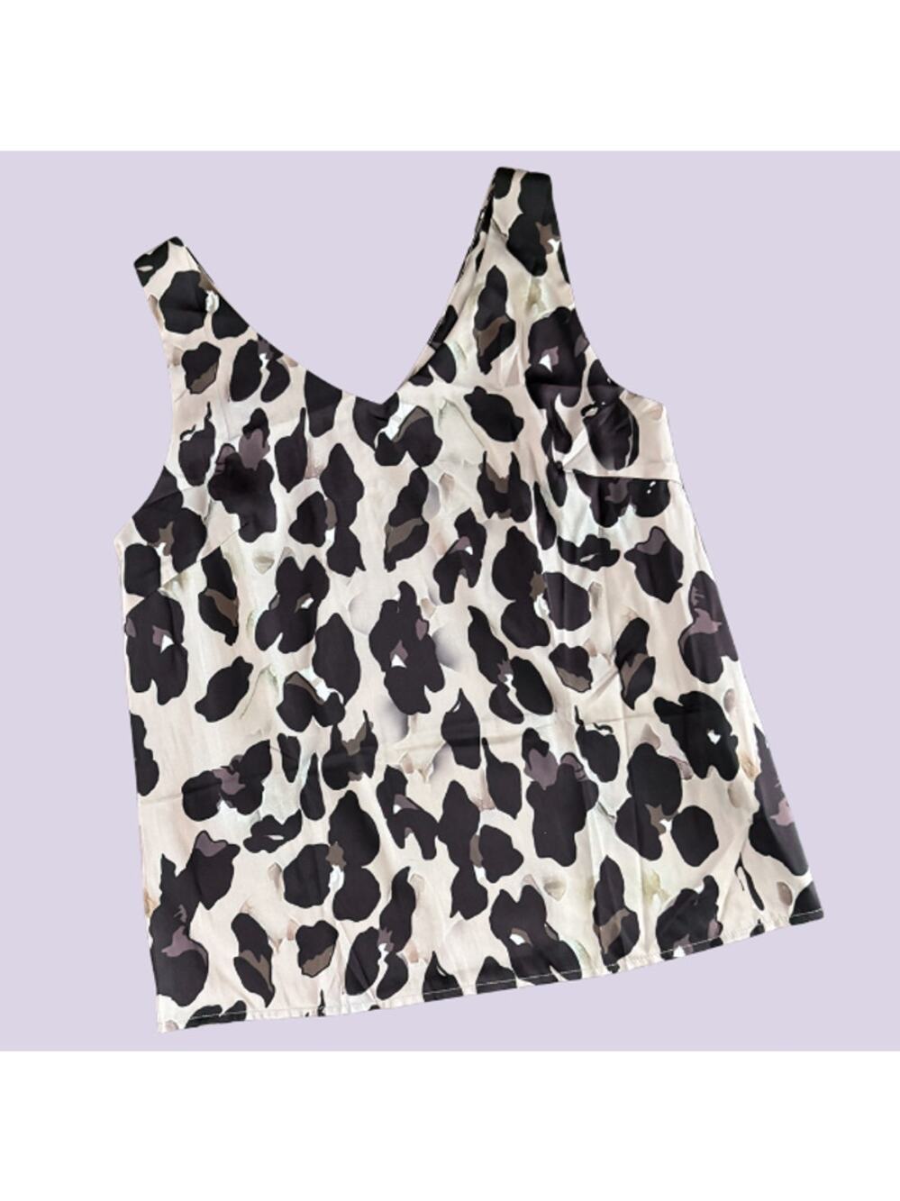 Ekouaer Satin Tank Top Womens XS Leopard Print V-Neck Flowy Cami